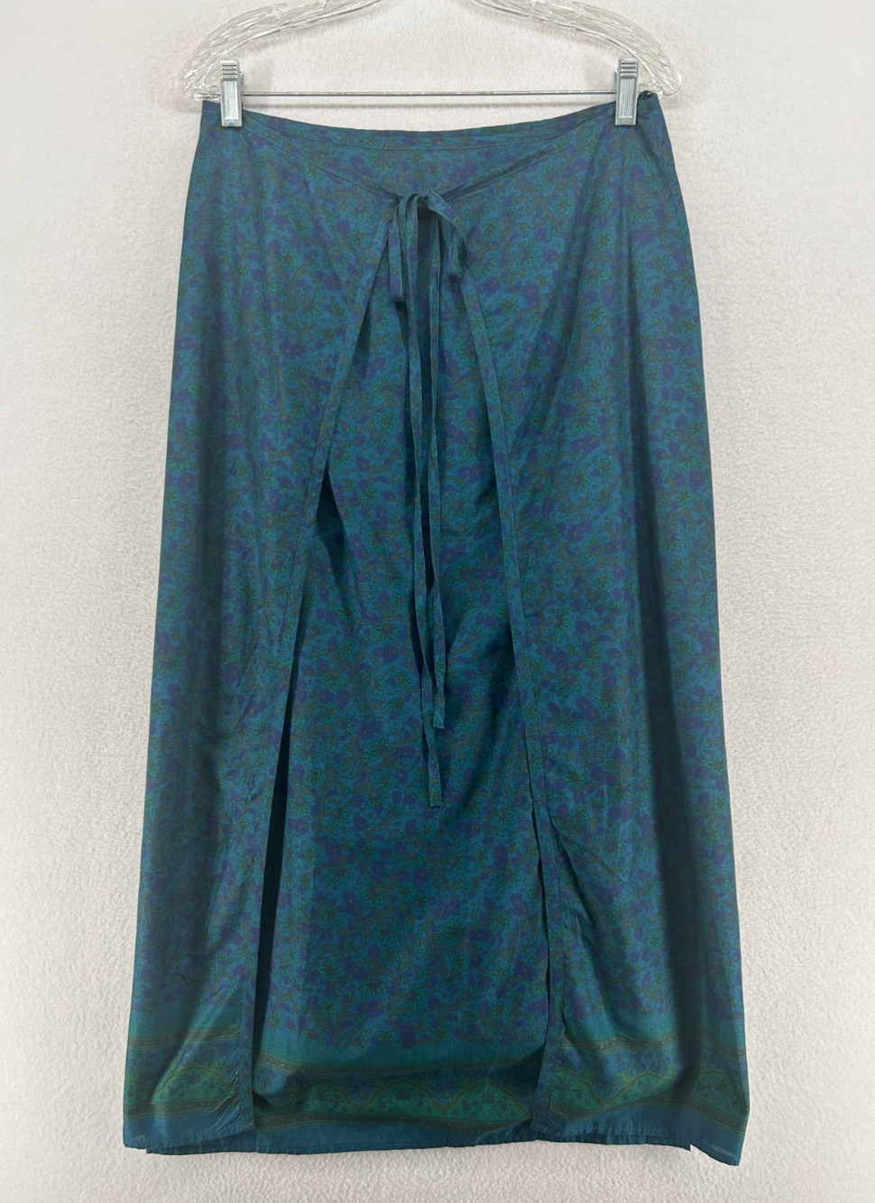 JONES NEW YORK SPORT Skirt 10 Tie Waist Faux Wrap Boho Floral Maxi Cotton Blue